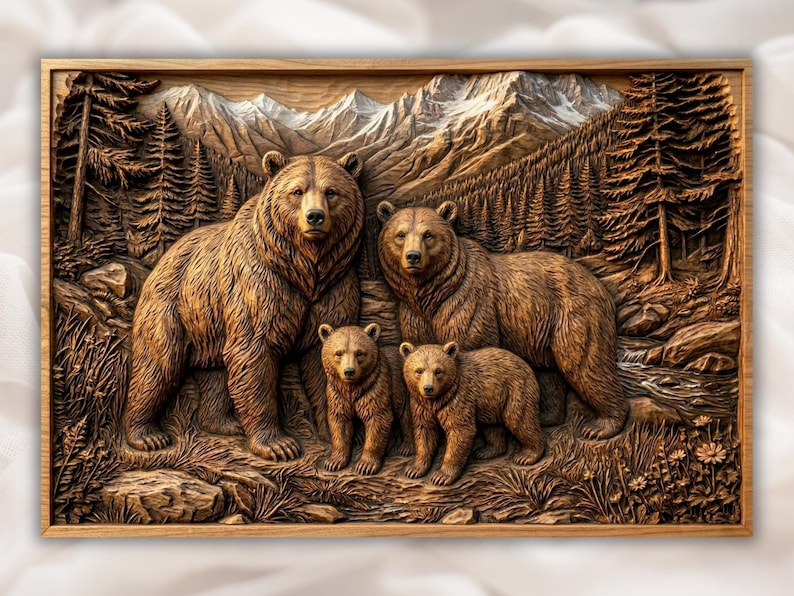Bear Family STL bas-relief STL design