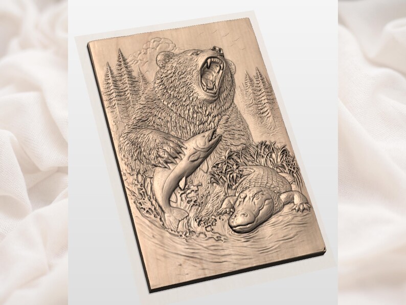 Bear Fishing 3D Relief STL view 2