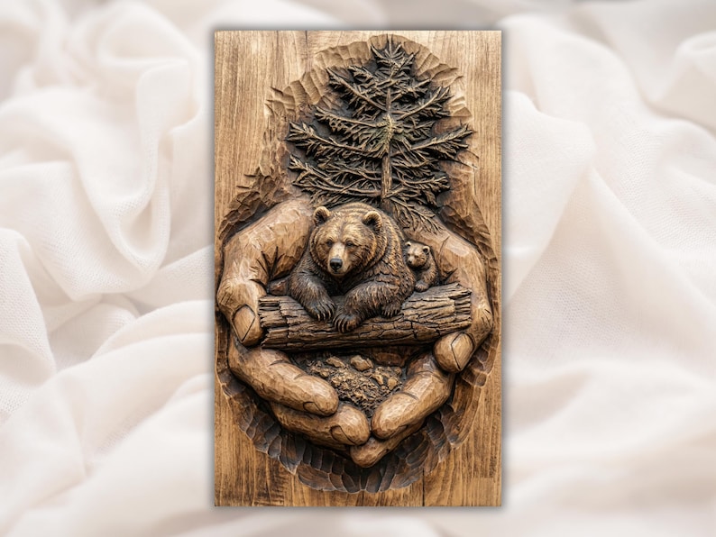 Bear in Caring Hands 3D Relief STL bas-relief STL
