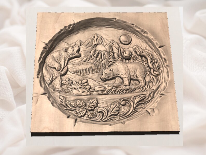 Bear Wildlife 3D Relief STL view 3