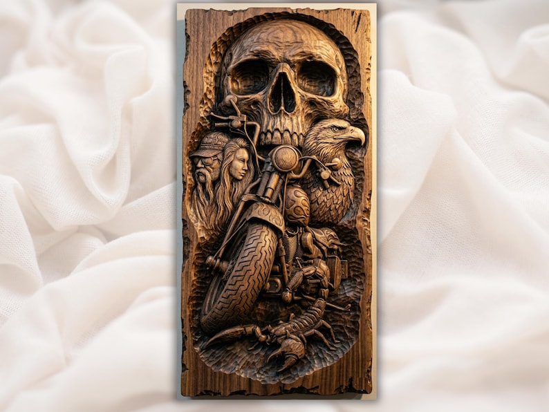 Biker Skull Motorcycle 3D Relief STL bas-relief STL