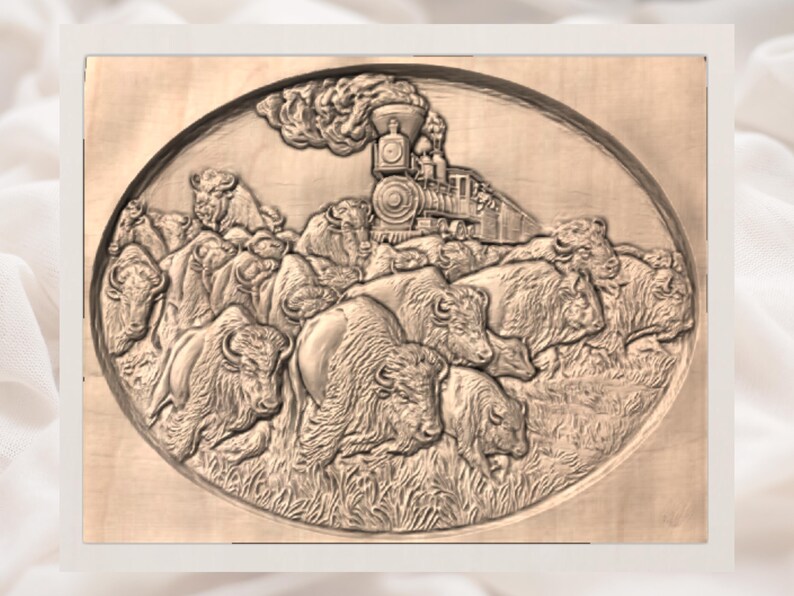 Bison Herd STL Relief view 2
