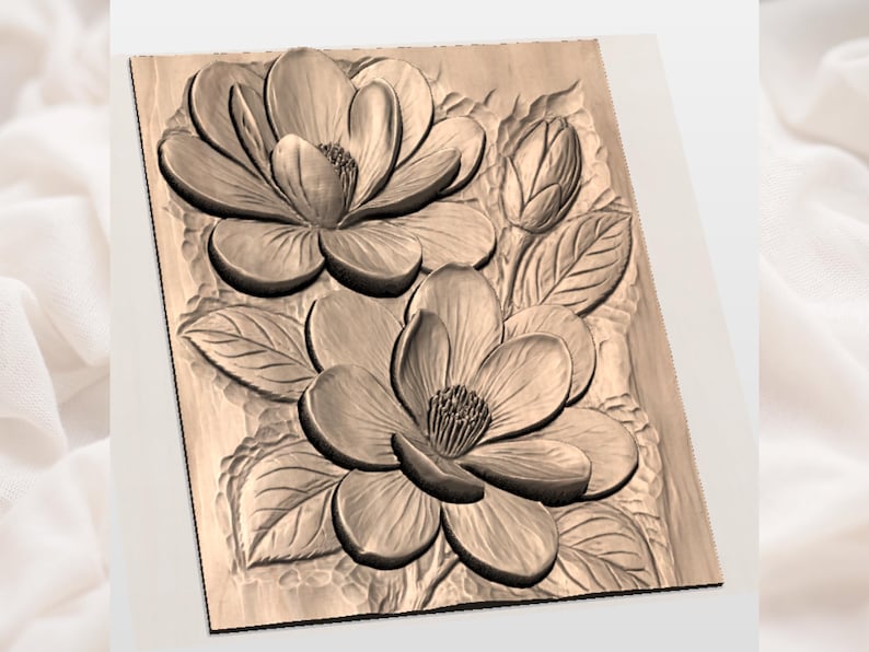 Blue Magnolia Flower 3D Relief STL for CNC Router view 2