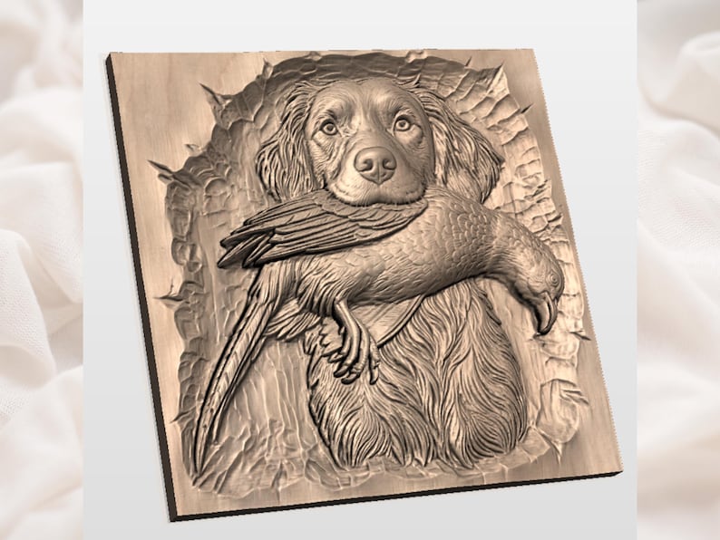 Brittany Spaniel Pheasant 3D STL File view 2