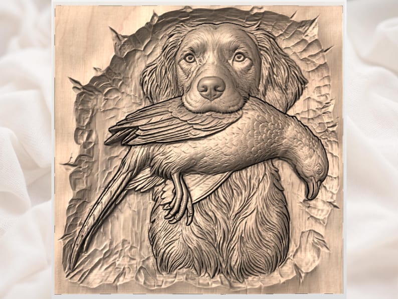 Brittany Spaniel Pheasant 3D STL File view 3