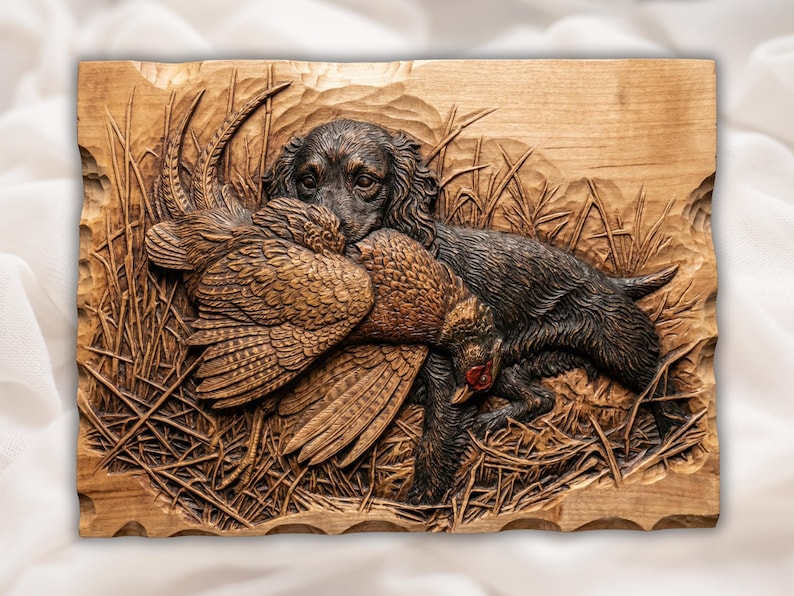 Brittany Spaniel Pheasant STL bas-relief STL