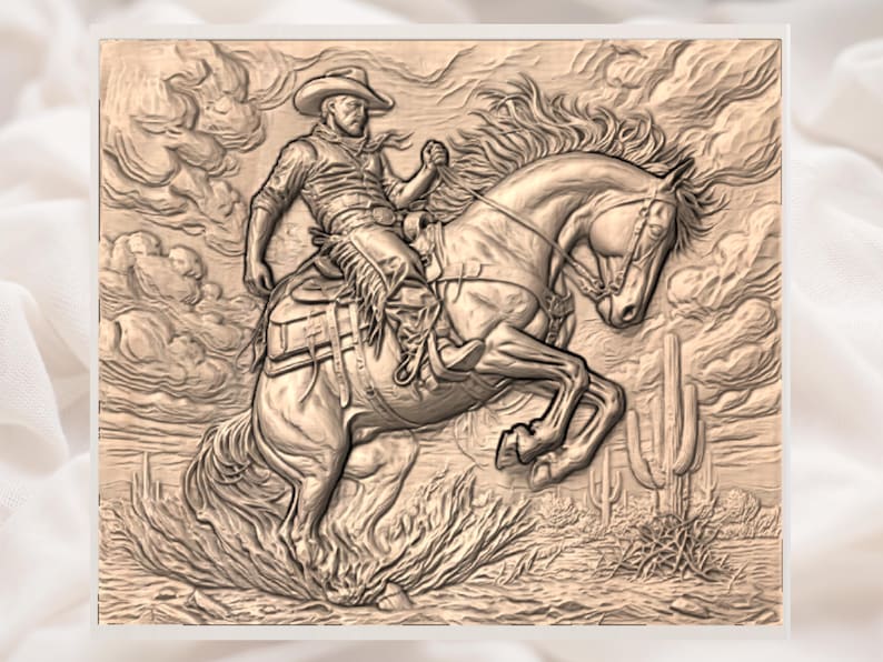 Bronco Rider 3D Relief STL view 3
