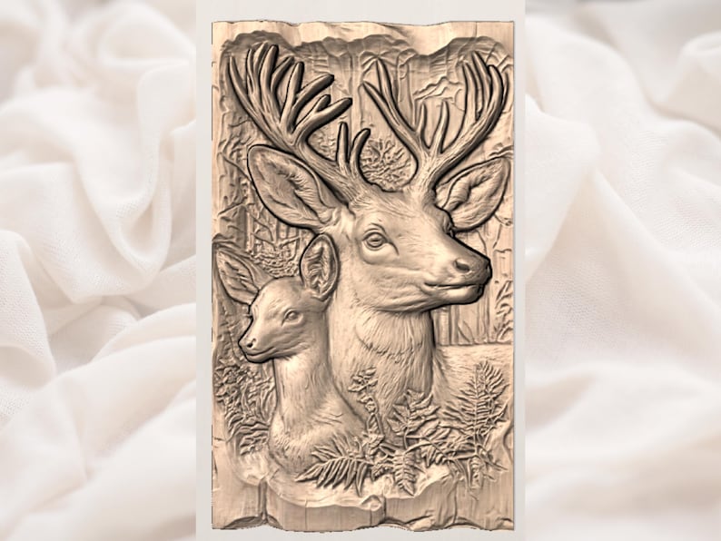 Buck & Doe Deer 3D Relief STL view 2