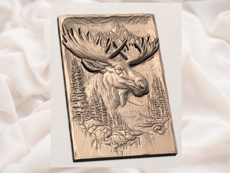 Majestic Bull Moose bas Relief STL view 2