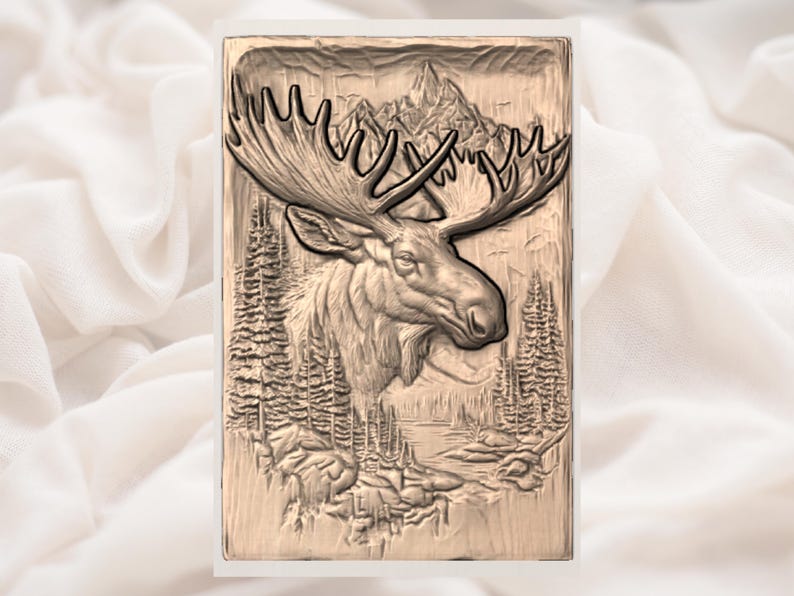 Majestic Bull Moose bas Relief STL view 3