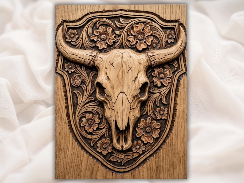 Bull Skull Floral STL bas-relief STL