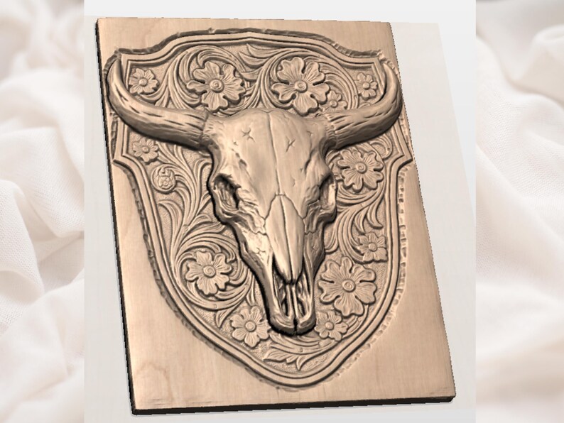 Bull Skull Floral STL view 2