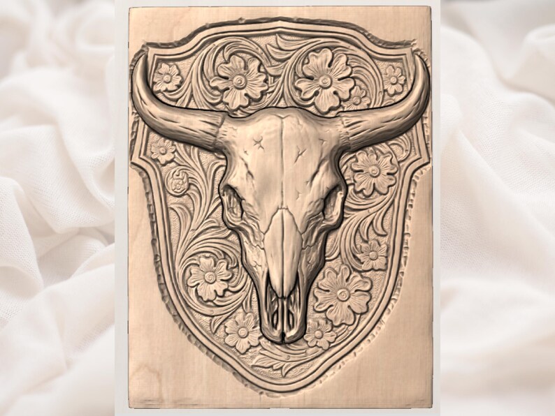Bull Skull Floral STL view 3