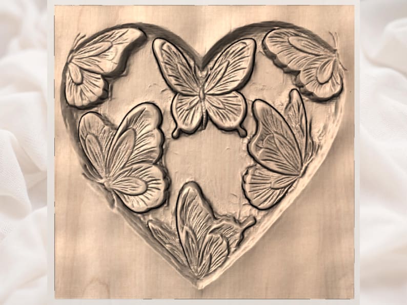 Butterfly Heart STL Relief view 3