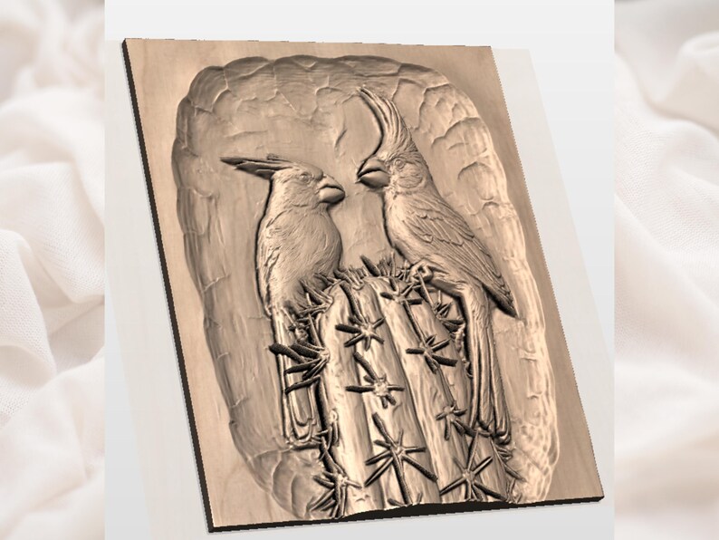 Cardinal Birds Wood Carving STL File view 2