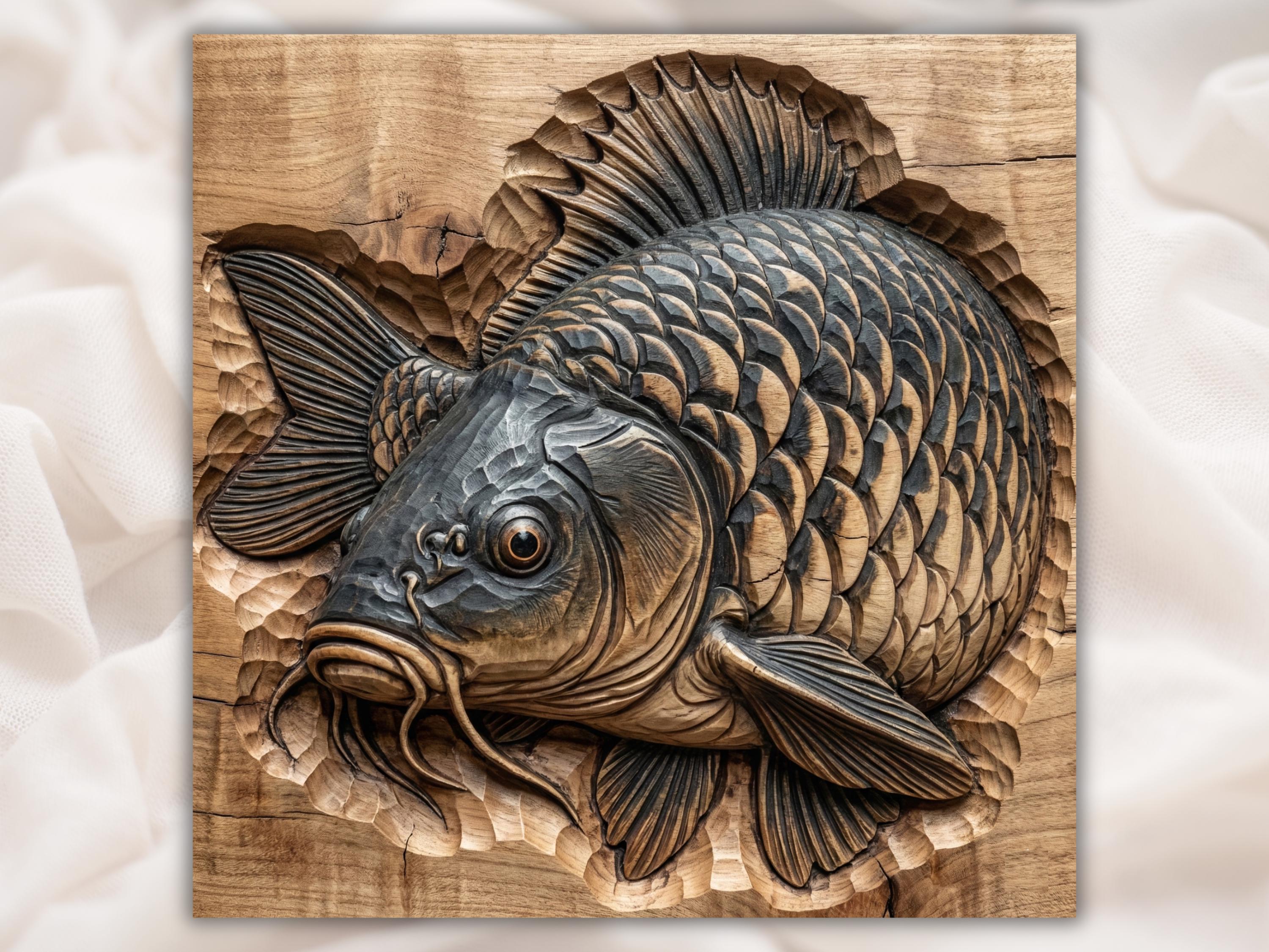 Scaled Carp Fish Bas-Relief STL for CNC, Laser and 3D Print bas-relief STL design