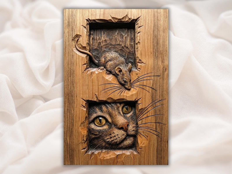 Cat & Mouse Relief STL bas-relief STL