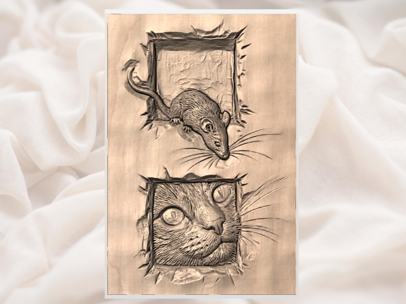 Cat & Mouse Relief STL view 2