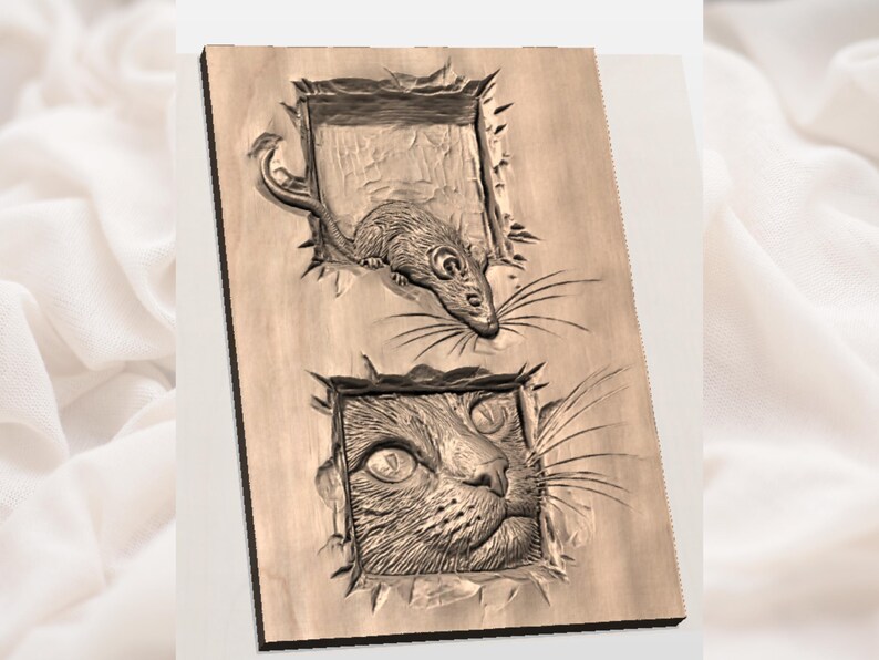 Cat & Mouse Relief STL view 3