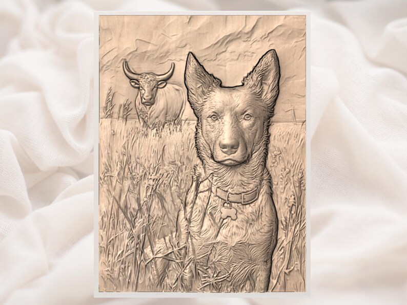 Cattle Dog 3D Relief STL view 3
