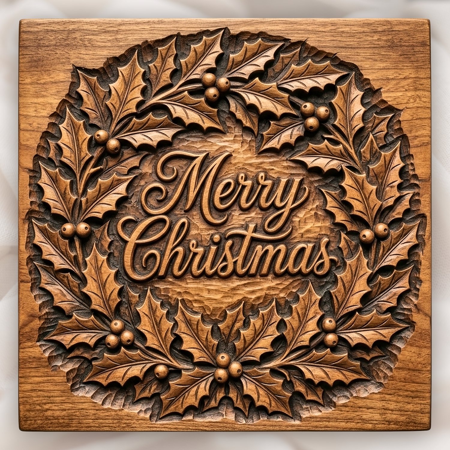 Christmas Holly Wreath CNC Relief STL
