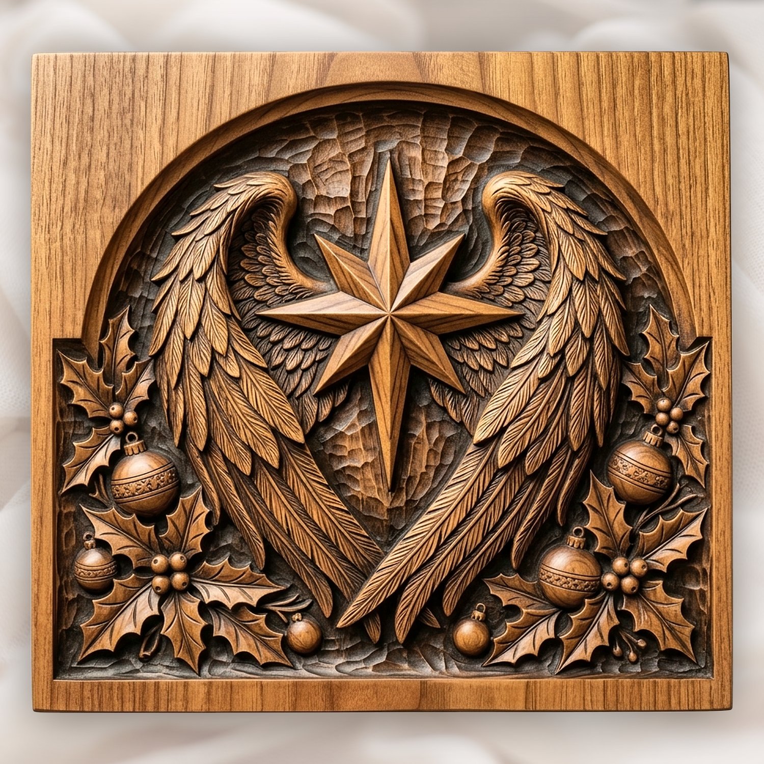 Christmas Star Angel Wings Holly Panel CNC Relief STL