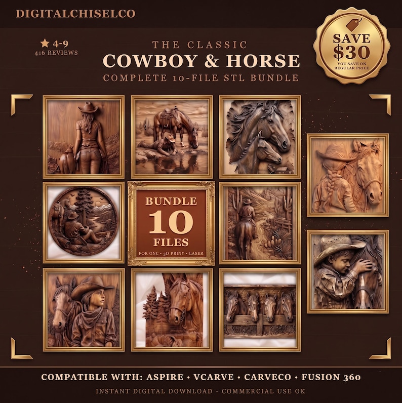 Classic Cowboy & Horse STL Bundle bas-relief STL