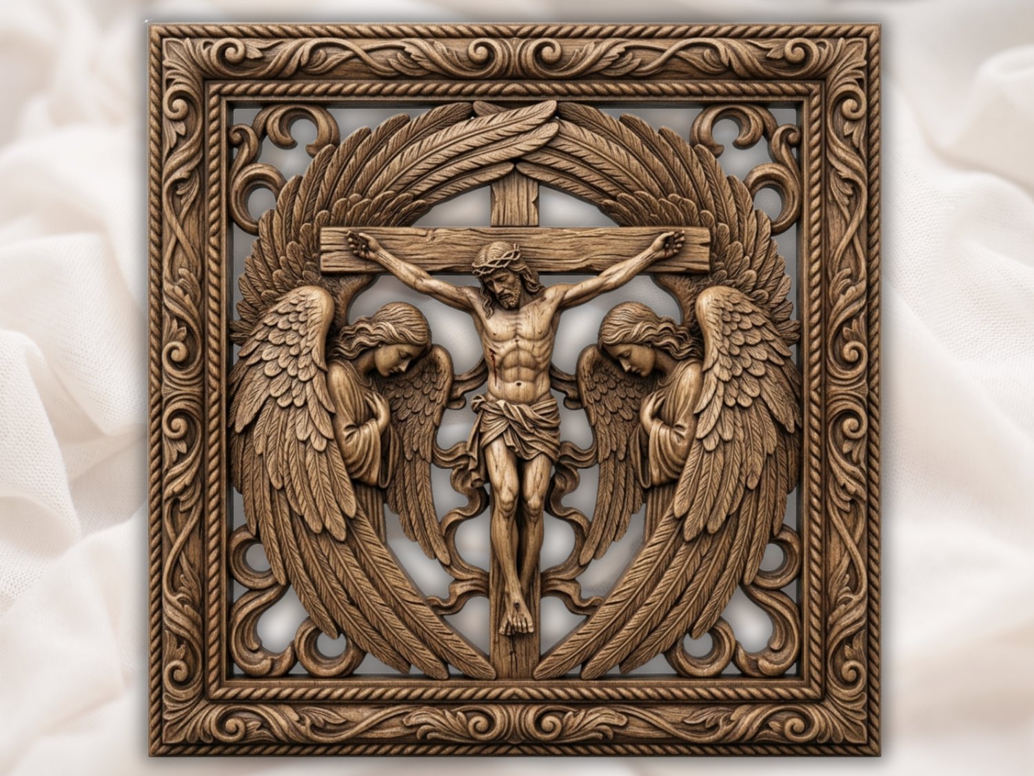 CNC Jesus Cross | Religious Wall Art | Angel Bas Relief | Jesus STL Relief | Aspire CNC Design | Christian CNC File — carved bas relief STL file for CNC
