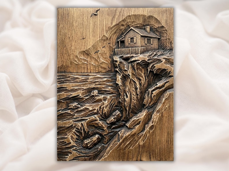 Coastal Cliff House 3D Relief STL File bas-relief STL