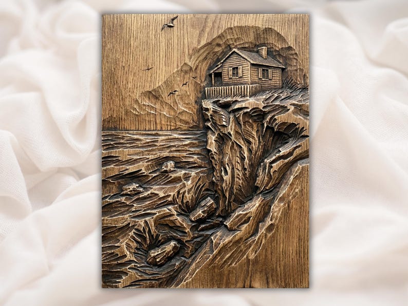 Coastal Cliff House 3D Relief STL File bas-relief STL design