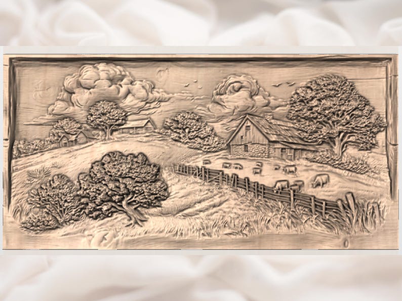 Countryside Farm 3D Relief STL view 3