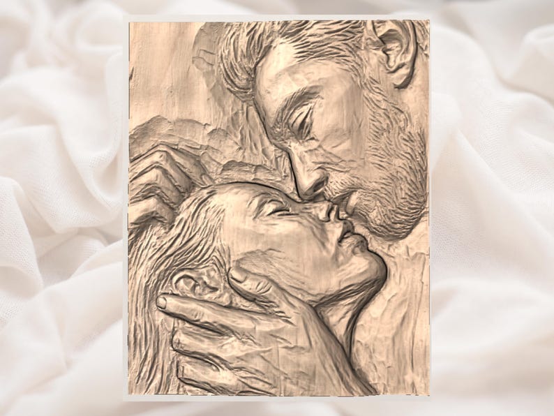 Couple Kiss 3D Relief STL File view 2