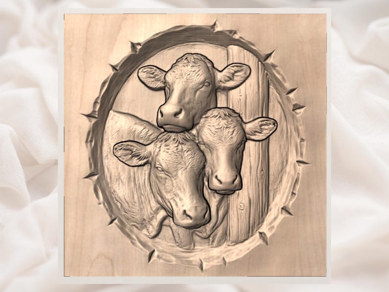 Cow Family 3D Relief STL view 2