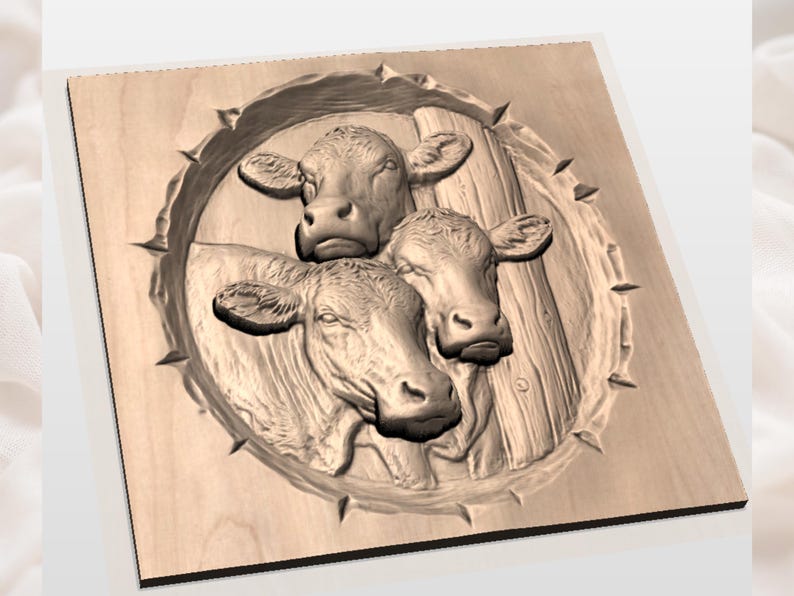 Cow Family 3D Relief STL view 3