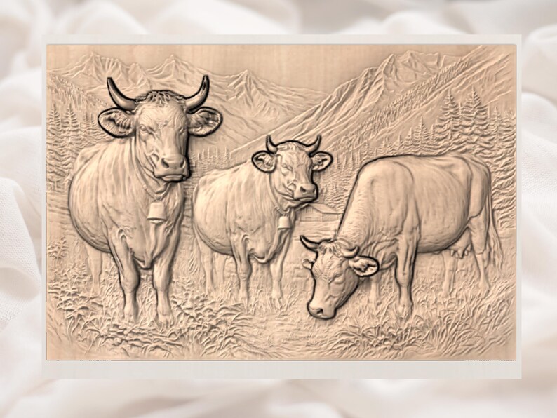 Cow Farm 3D Relief STL view 3
