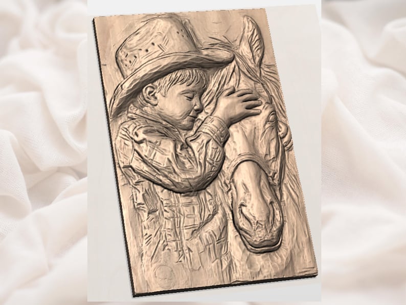 Cowboy and Horse 3D Relief STL File view 2
