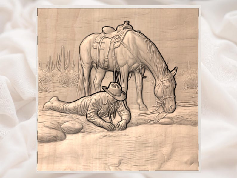 Cowboy & Horse 3D Relief STL view 3