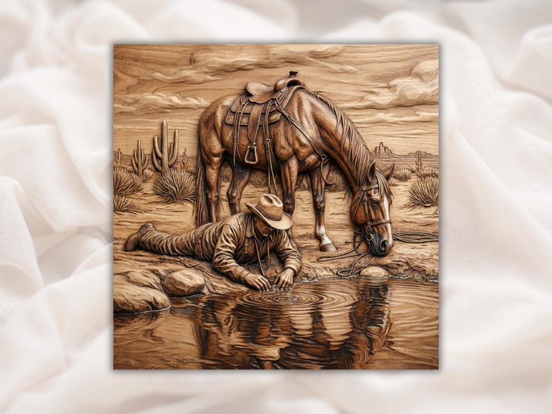 Cowboy & Horse 3D Relief STL bas-relief STL design