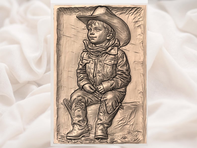 Cowboy Boy 3D Relief STL File view 3