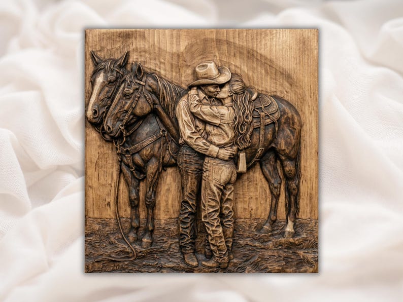 Cowboy Couple Kissing 3D Relief STL bas-relief STL design