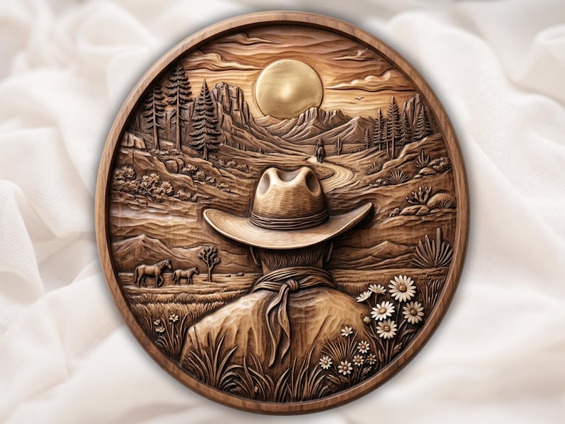 Cowboy Desert Landscape 3D Relief STL bas-relief STL design
