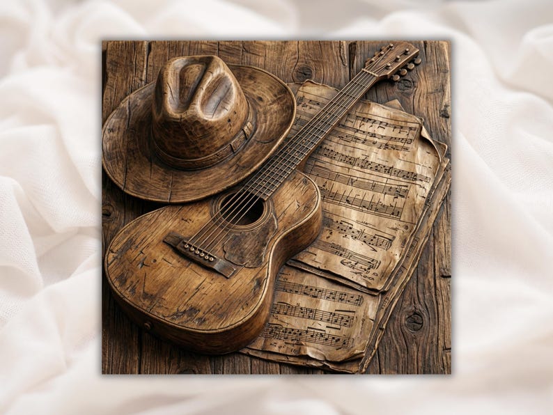 Cowboy Guitar 3D Relief STL bas-relief STL