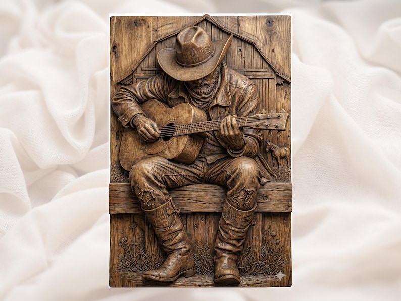 Cowboy Guitar Player 3D Relief STL bas-relief STL design