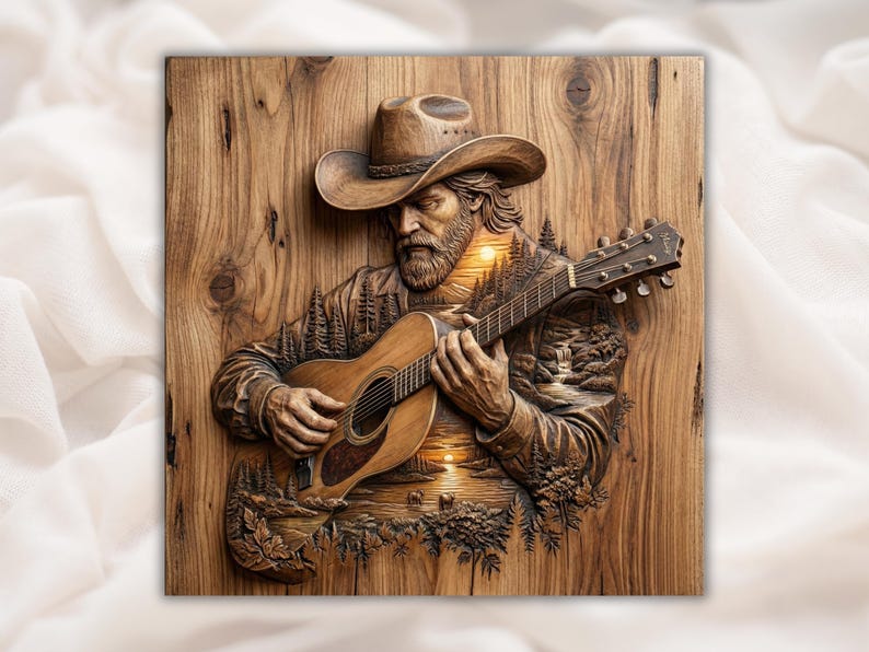 Cowboy Guitarist 3D Relief STL bas-relief STL