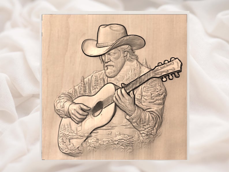 Cowboy Guitarist 3D Relief STL view 2