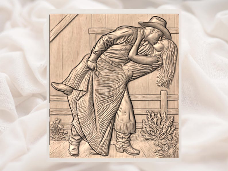 Cowboy Kissing Cowgirl 3D Relief STL view 2
