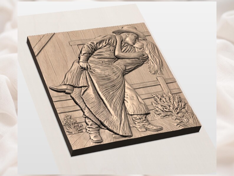 Cowboy Kissing Cowgirl 3D Relief STL view 3