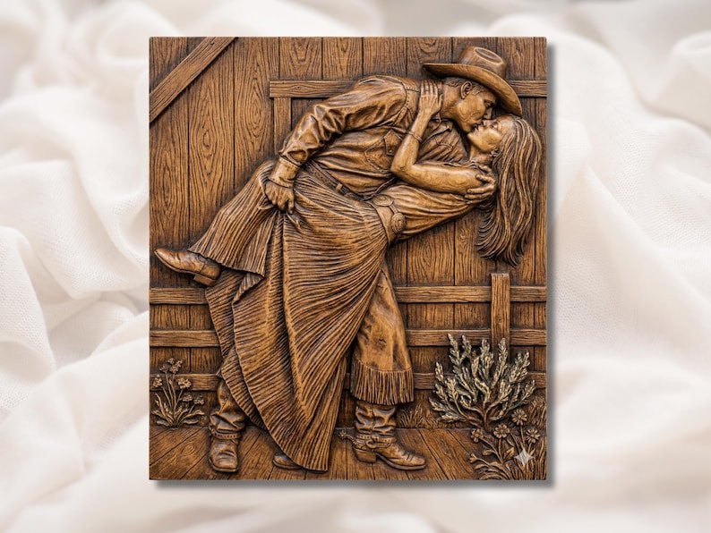 Cowboy Kissing Cowgirl 3D Relief STL bas-relief STL design