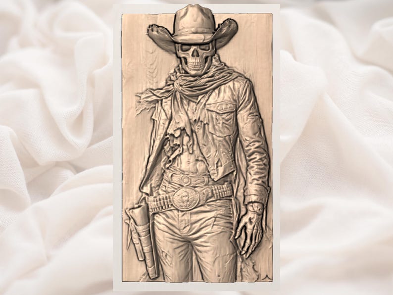 Cowboy Skull Skeleton 3D Relief STL view 2