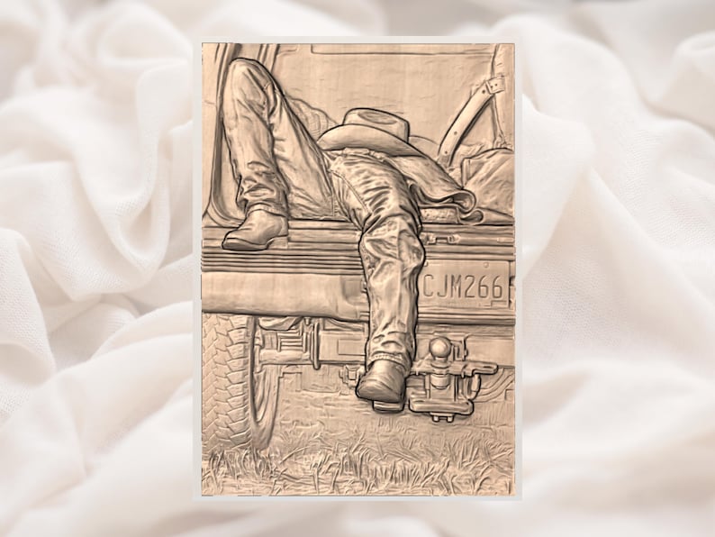 Cowboy Truck Tailgate 3D Relief STL view 3